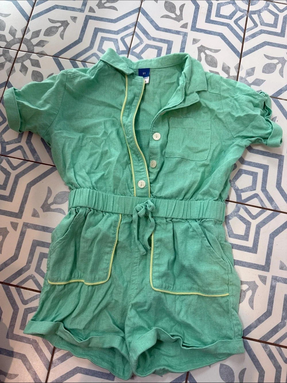 Old Navy Mint Green Short-Sleeve Kids Romper with Drawstring